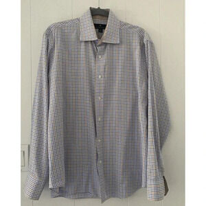 Bristol & Bull Large Mens 16-32 Plaid Long Sleeve Button Flip Cuffs 100% Cotton